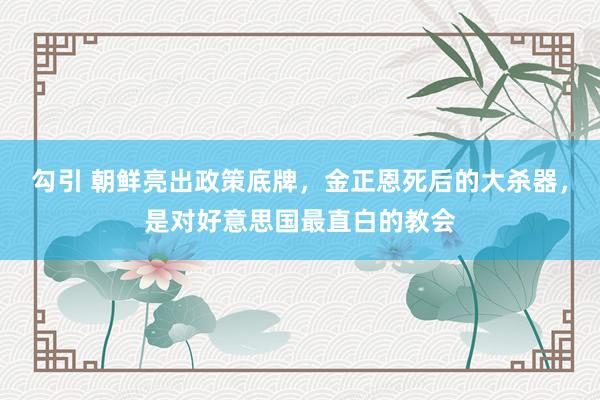 勾引 朝鲜亮出政策底牌，金正恩死后的大杀器，是对好意思国最直白的教会