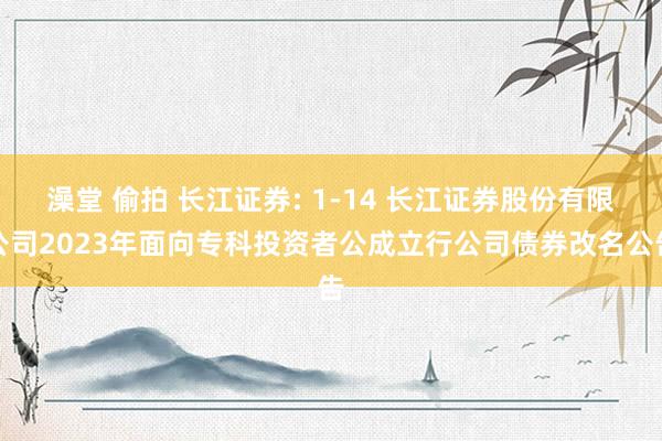 澡堂 偷拍 长江证券: 1-14 长江证券股份有限公司2023年面向专科投资者公成立行公司债券改名公告